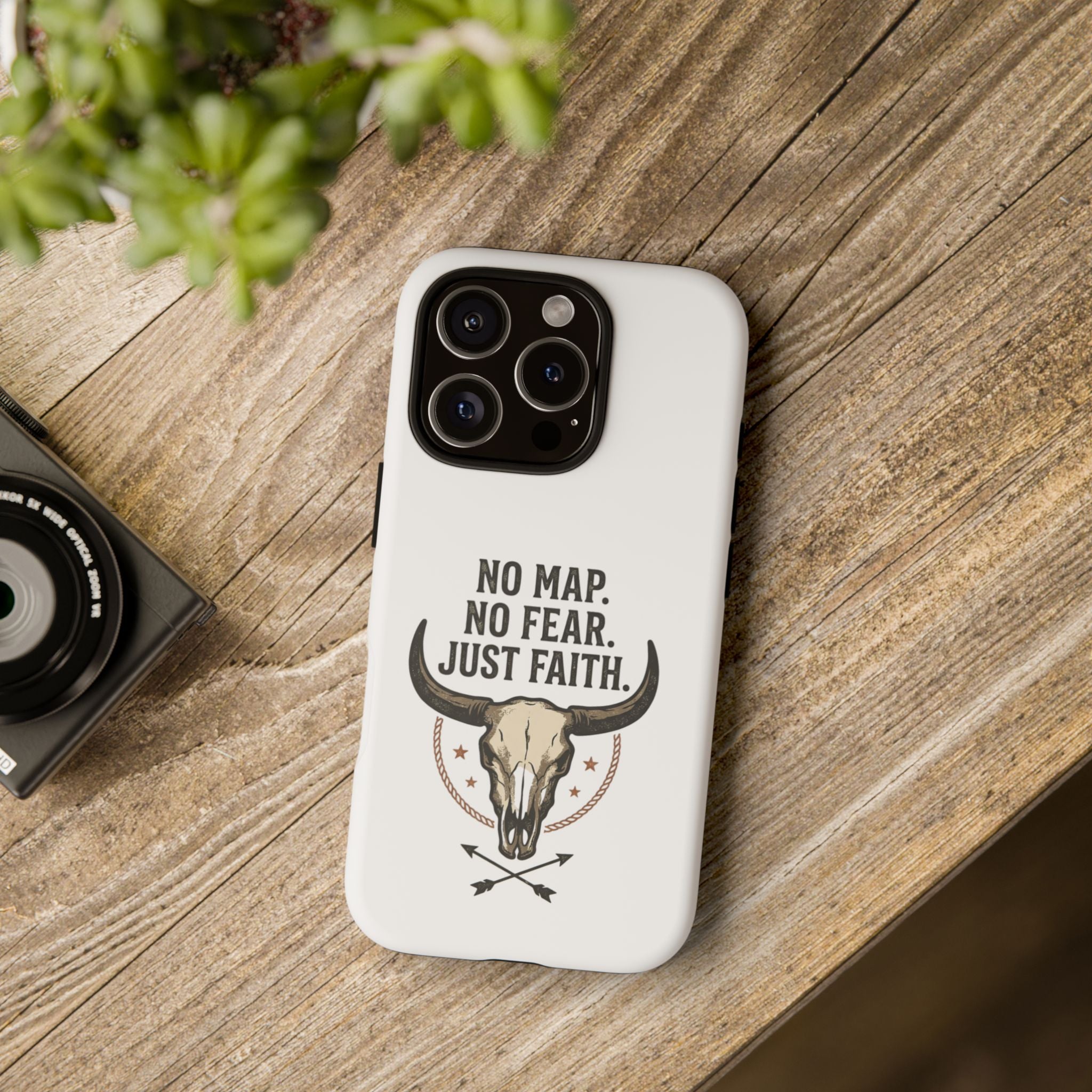 Phone Case — "No Map. No Fear. Just Faith." Skull Design