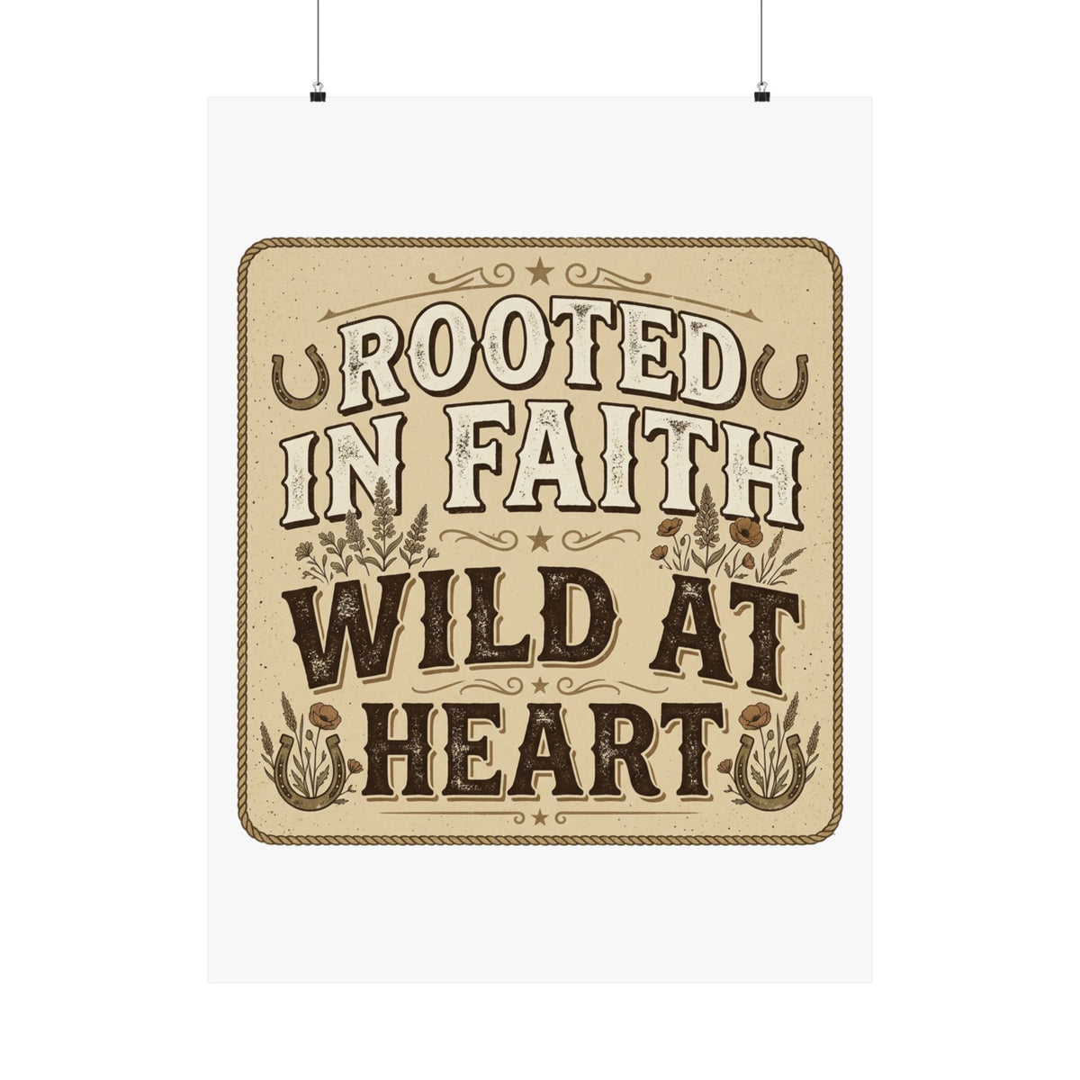 Rooted in Faith, Wild at Heart Matte Poster — Rustic Inspirational Wall Art