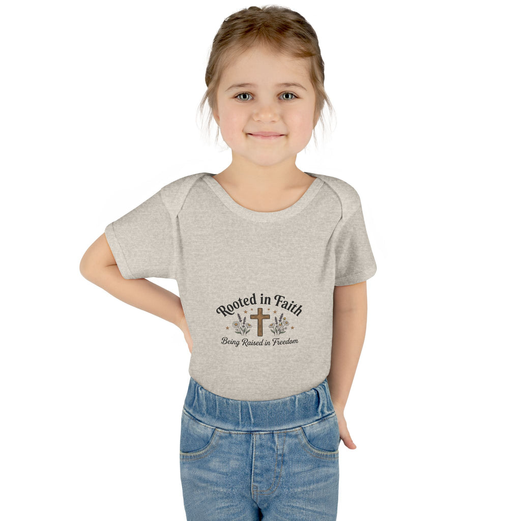 Infant Bodysuit - "Rooted in Faith" Cross Baby Onesie (Religious Newborn Gift)