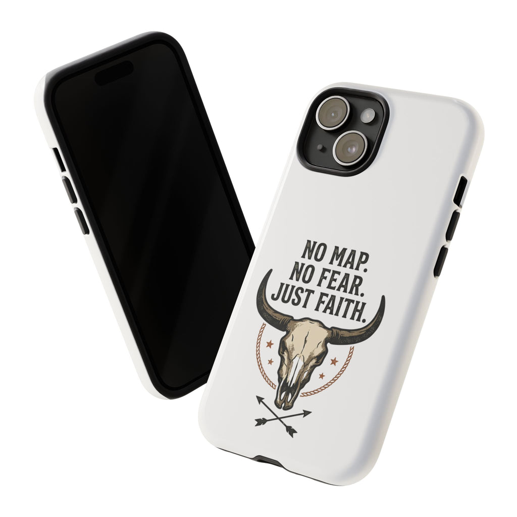 Phone Case — "No Map. No Fear. Just Faith." Skull Design