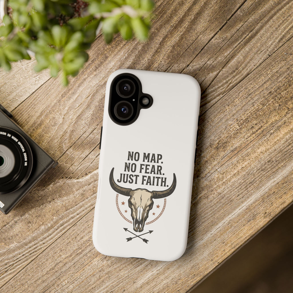 Phone Case — "No Map. No Fear. Just Faith." Skull Design