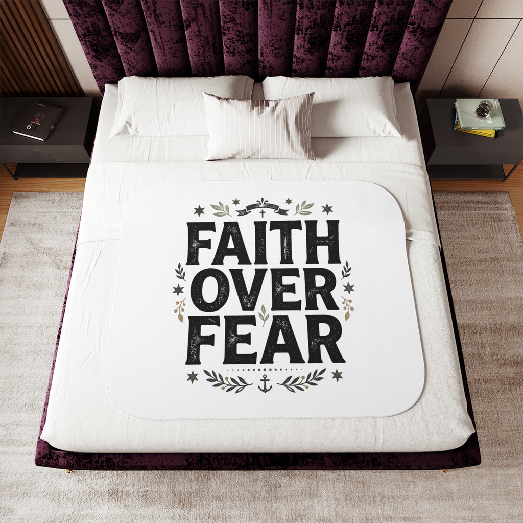Faith Over Fear Sherpa Blanket — Cozy Inspirational Throw for Christian Home & Gifts