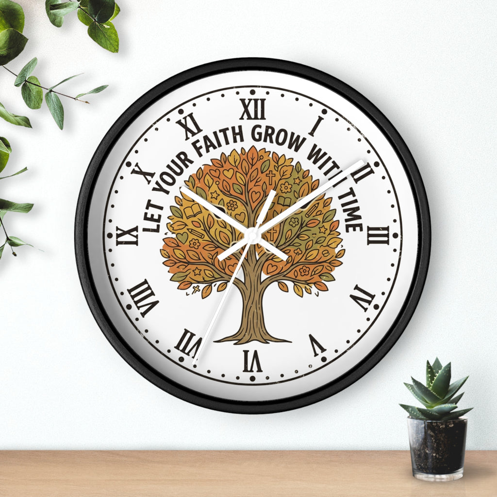 Fall Tree Wall Clock — "Let Your Faith Grow With Time" Inspirational Home Decor