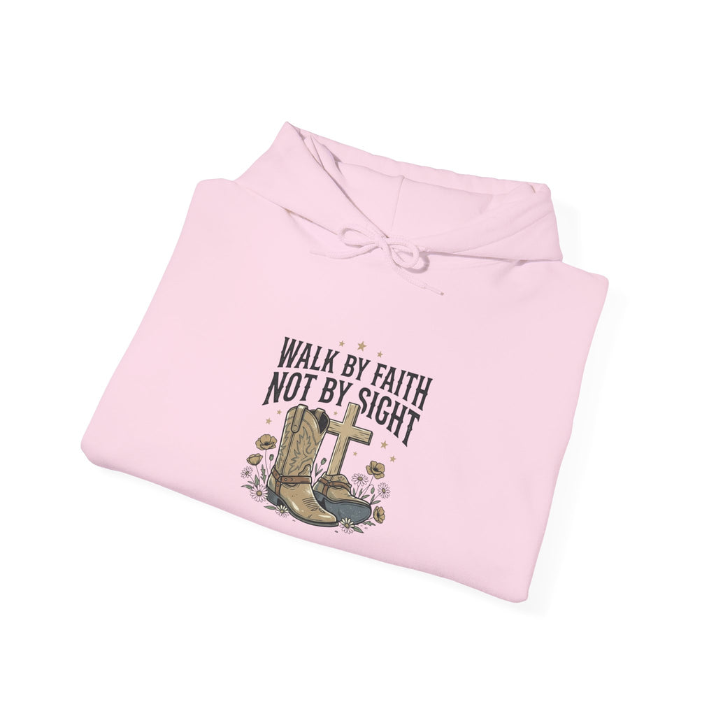 Faith Cowboy Hoodie — "Walk by Faith Not by Sight" Christian Western Sweatshirt