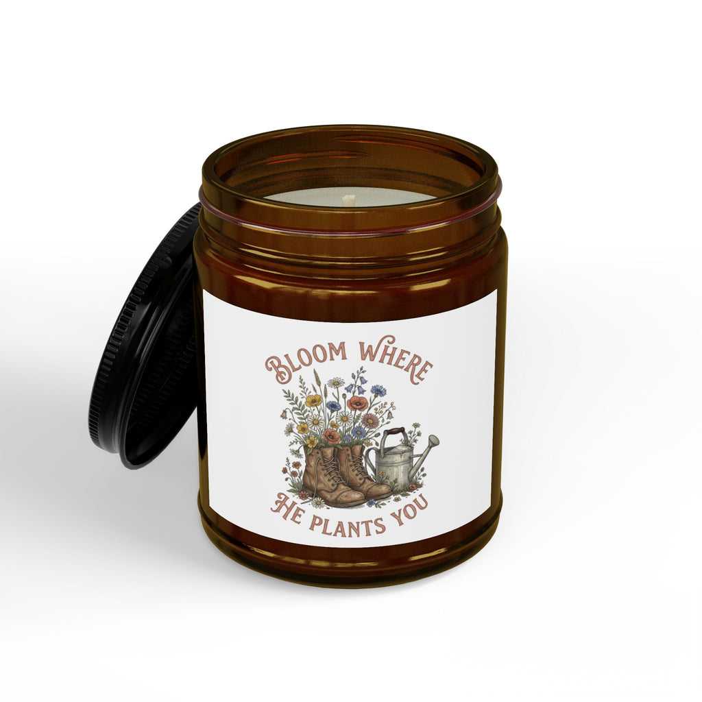 Soy Candle — "Bloom Where She Plants You" Amber Jar (4oz & 9oz)