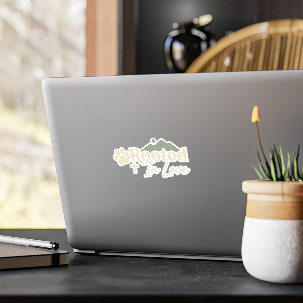Rooted In Love Paw & Mountain Vinyl Sticker — Kiss-Cut Decal