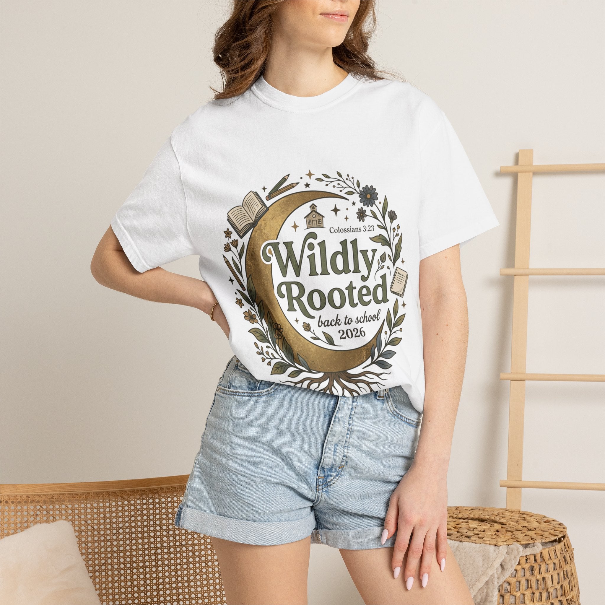 Wildly Rooted Back to School T-Shirt — Botanical Moon Design (2026)