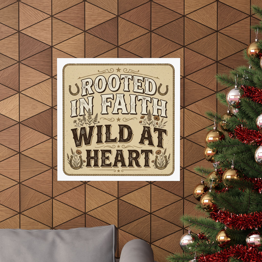 Rooted in Faith, Wild at Heart Matte Poster — Rustic Inspirational Wall Art