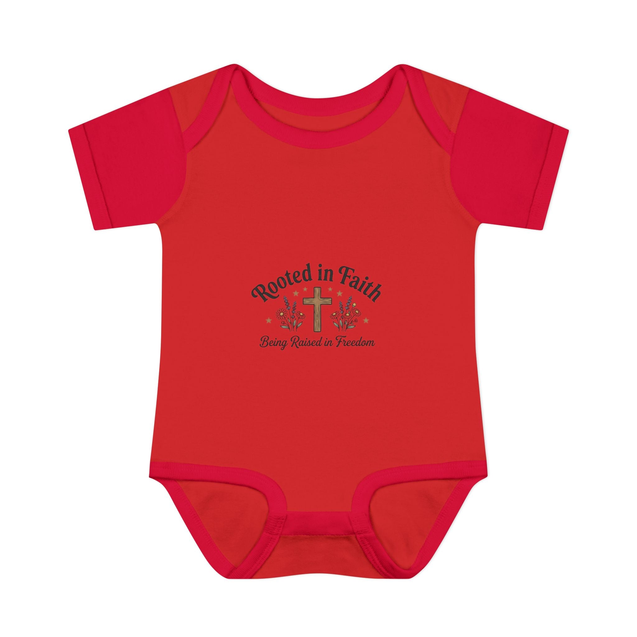 Infant Bodysuit - "Rooted in Faith" Cross Baby Onesie (Religious Newborn Gift)