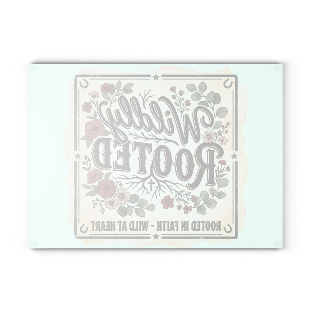 Glass Cutting Board — "Wildly Rooted" Floral Kitchen Cutting Board (Rooted in Faith, Wild at Heart)