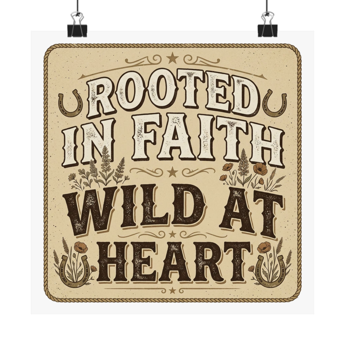 Rooted in Faith, Wild at Heart Matte Poster — Rustic Inspirational Wall Art