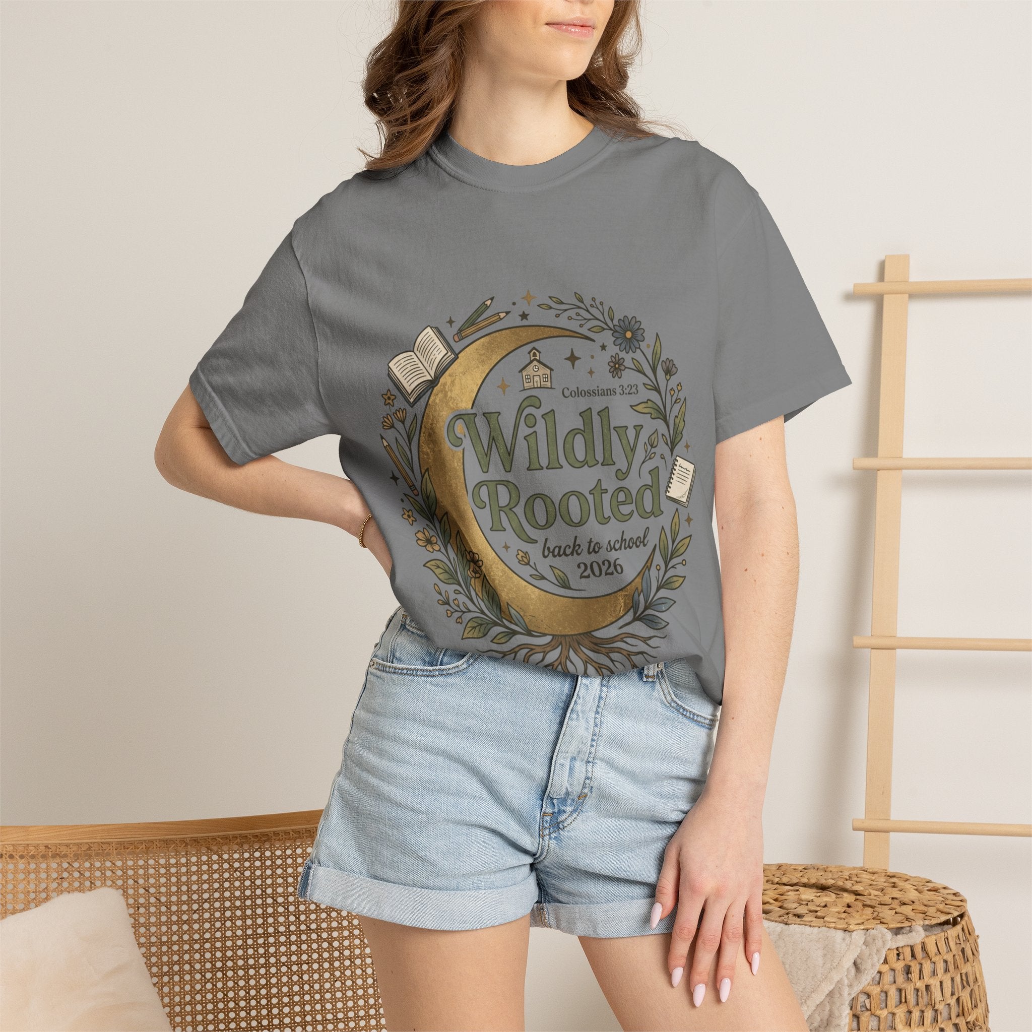 Wildly Rooted Back to School T-Shirt — Botanical Moon Design (2026)