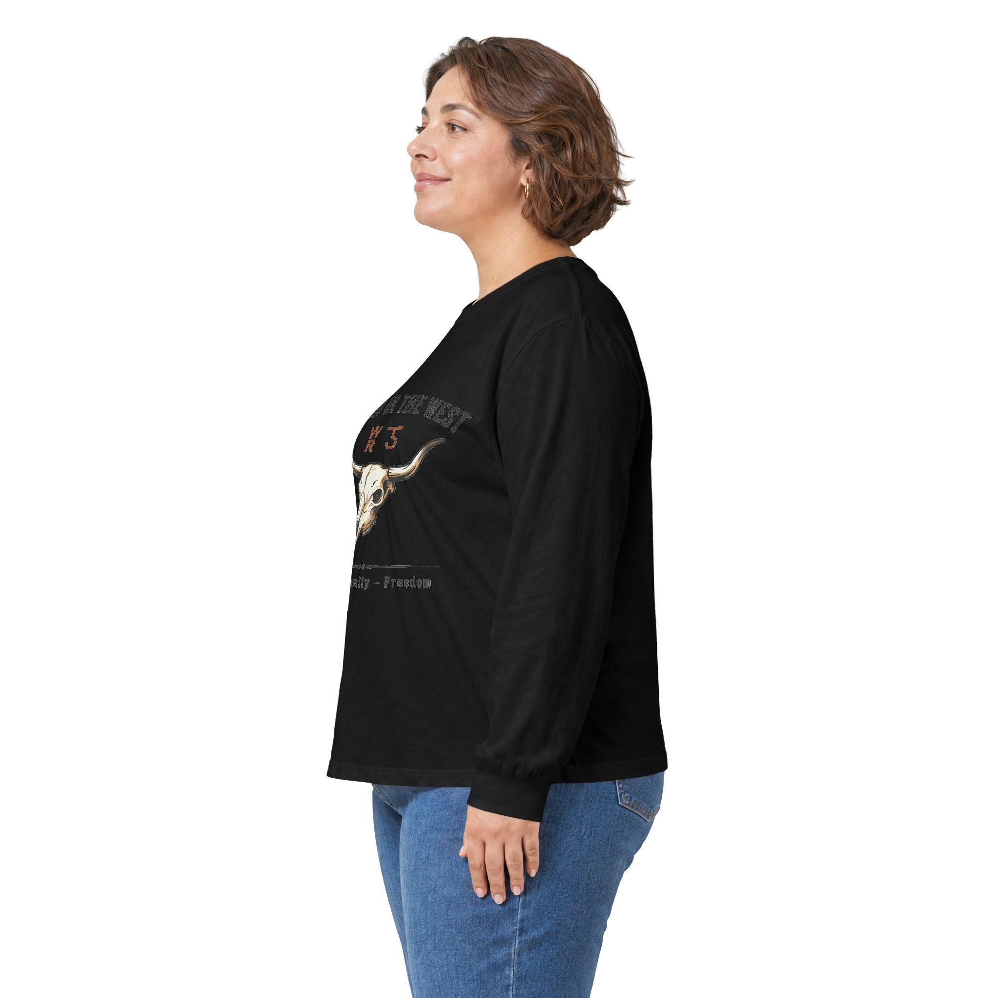 Rooted in the West Long Sleeve Tee — Vintage Steer Skull, Faith • Family • Freedom