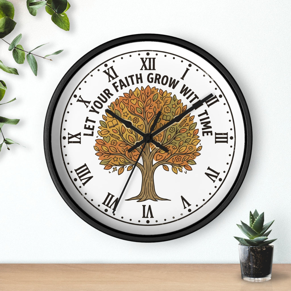 Fall Tree Wall Clock — "Let Your Faith Grow With Time" Inspirational Home Decor