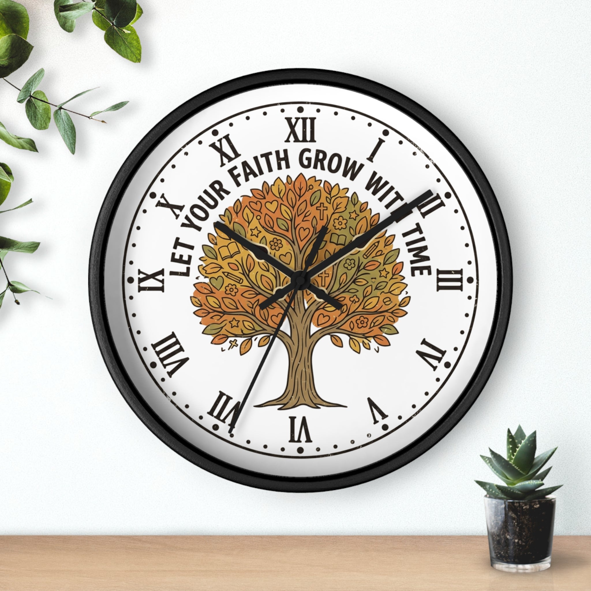 Fall Tree Wall Clock — "Let Your Faith Grow With Time" Inspirational Home Decor
