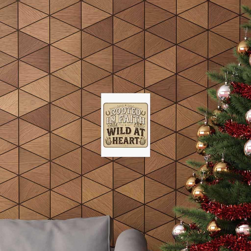 Rooted in Faith, Wild at Heart Matte Poster — Rustic Inspirational Wall Art