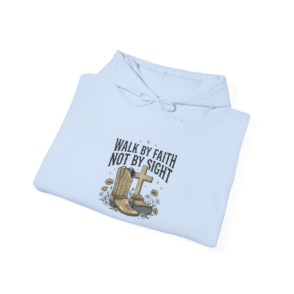 Faith Cowboy Hoodie — "Walk by Faith Not by Sight" Christian Western Sweatshirt
