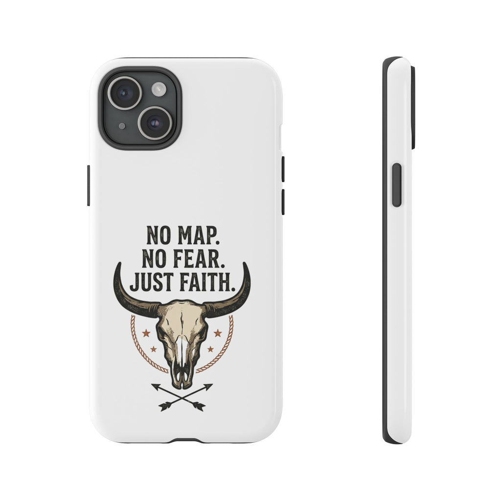 Phone Case — "No Map. No Fear. Just Faith." Skull Design
