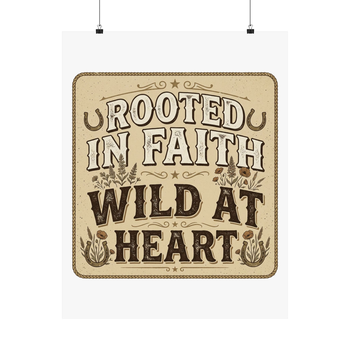 Rooted in Faith, Wild at Heart Matte Poster — Rustic Inspirational Wall Art