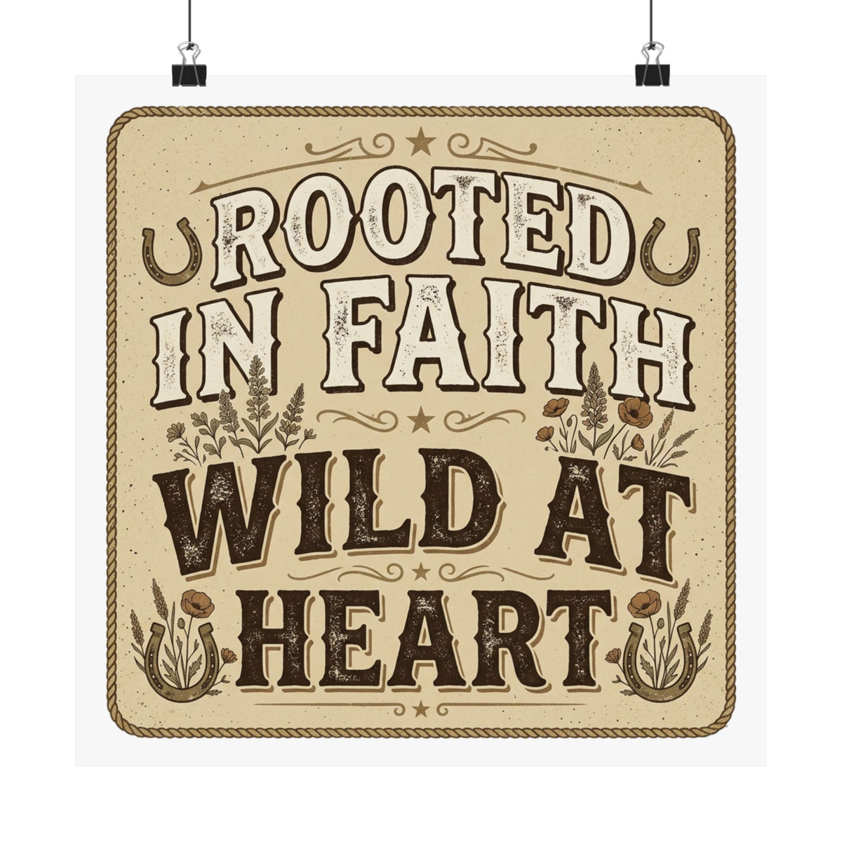 Rooted in Faith, Wild at Heart Matte Poster — Rustic Inspirational Wall Art