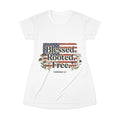 Patriotic "Blessed. Rooted. Free." T-Shirt Dress — Christian Flag Floral Graphic