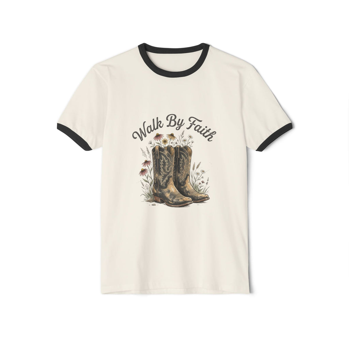 Walk By Faith Cowboy Boots Ringer T-Shirt