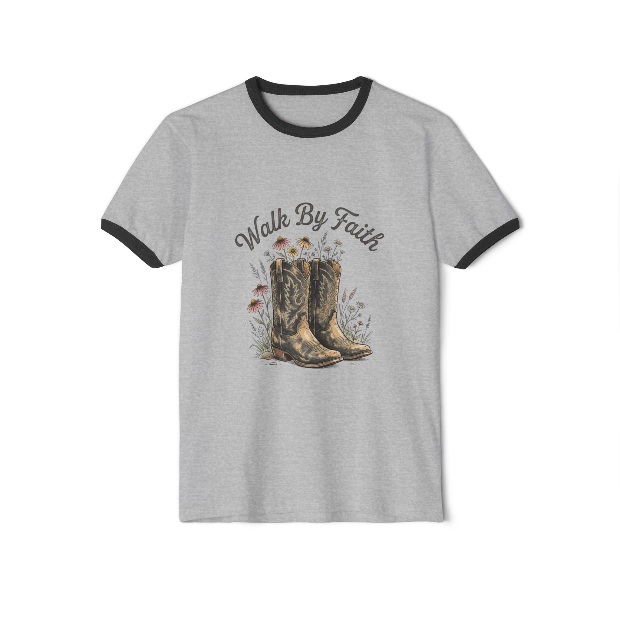 Walk By Faith Cowboy Boots Ringer T-Shirt