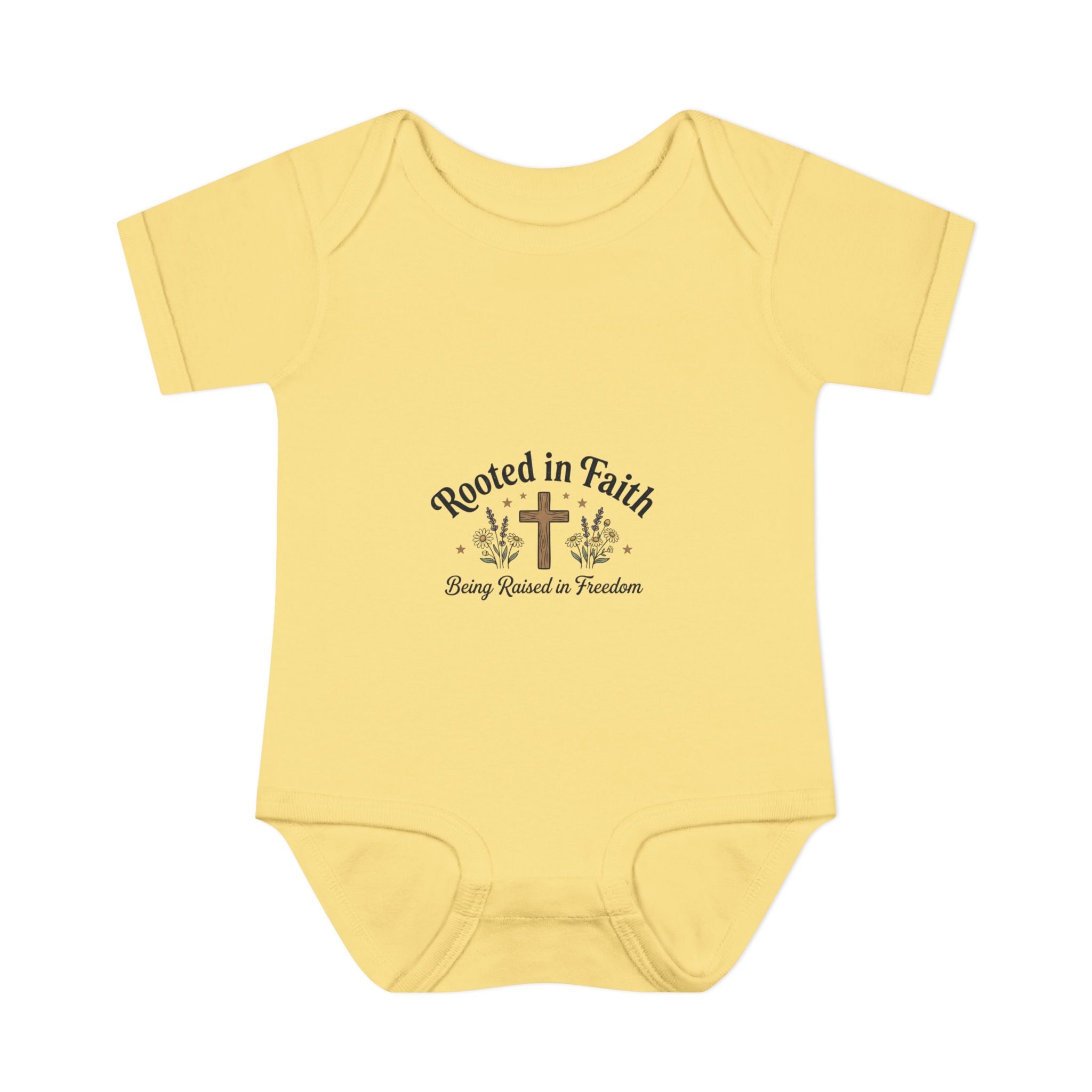 Infant Bodysuit - "Rooted in Faith" Cross Baby Onesie (Religious Newborn Gift)