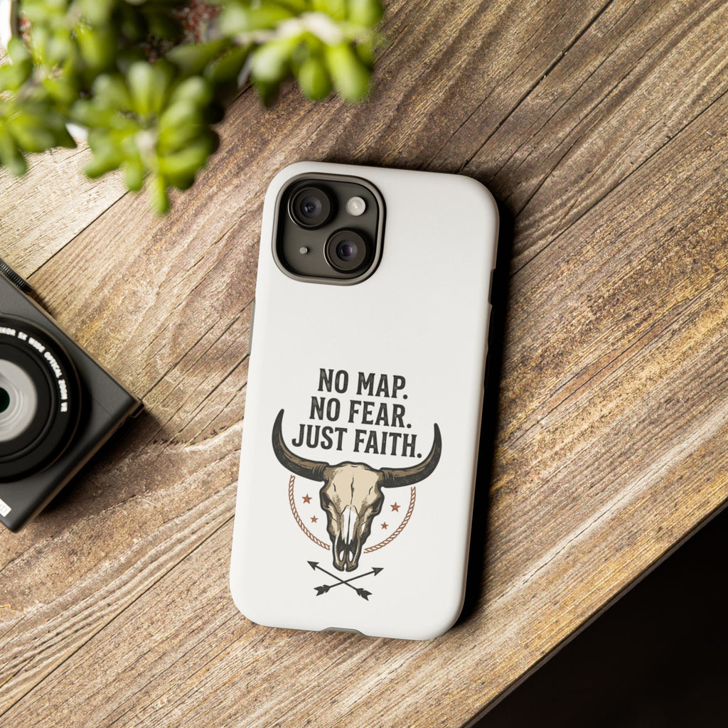 Phone Case — "No Map. No Fear. Just Faith." Skull Design