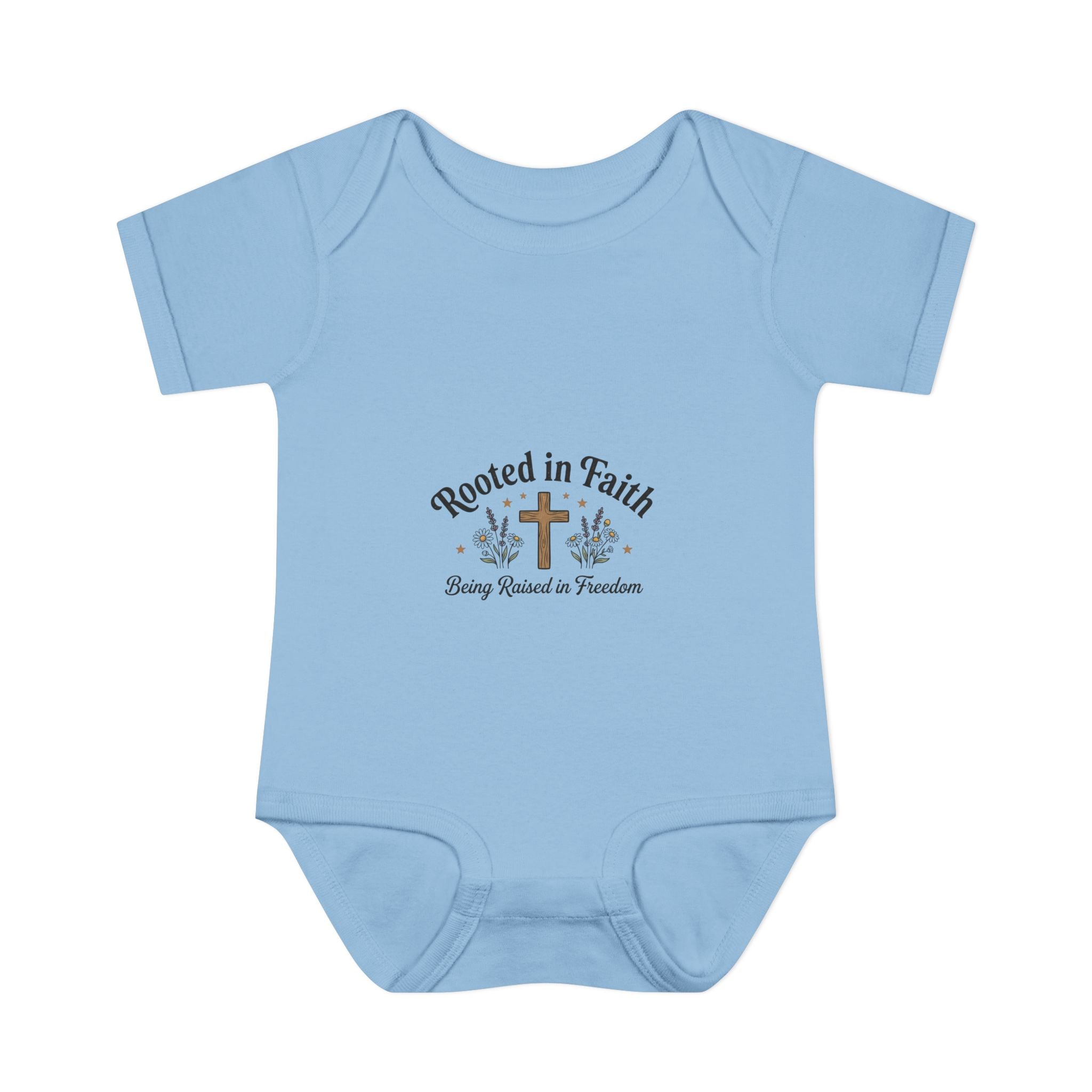 Infant Bodysuit - "Rooted in Faith" Cross Baby Onesie (Religious Newborn Gift)