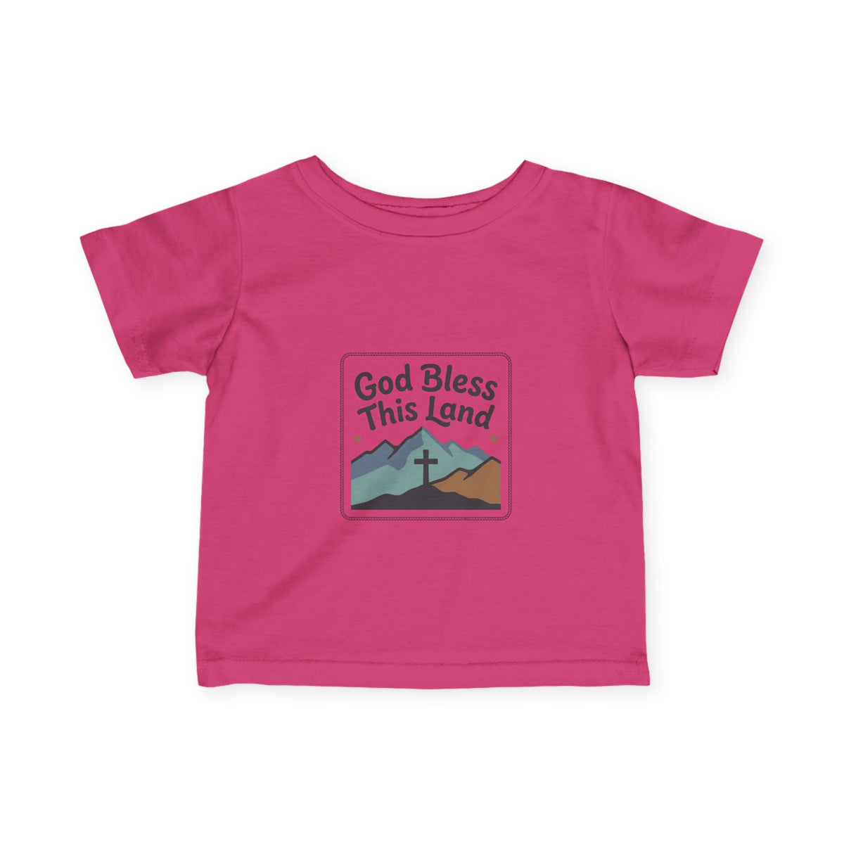 Infant Tee — "God Bless This Land" Mountain Cross Baby Shirt