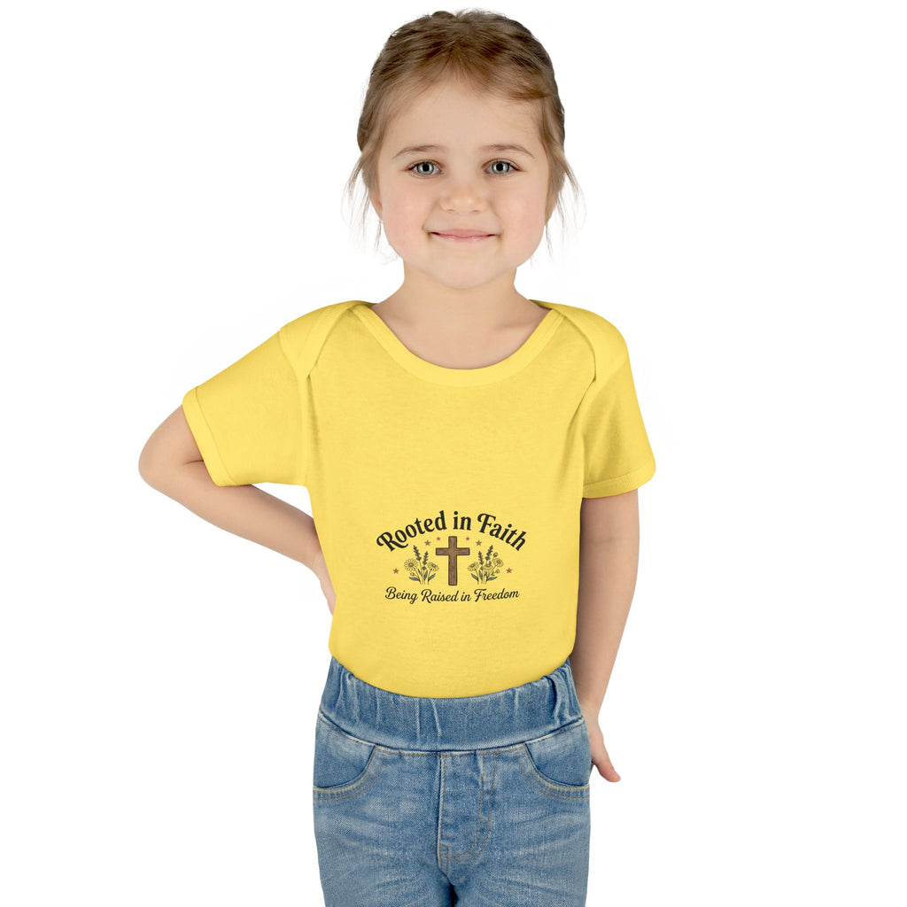 Infant Bodysuit - "Rooted in Faith" Cross Baby Onesie (Religious Newborn Gift)