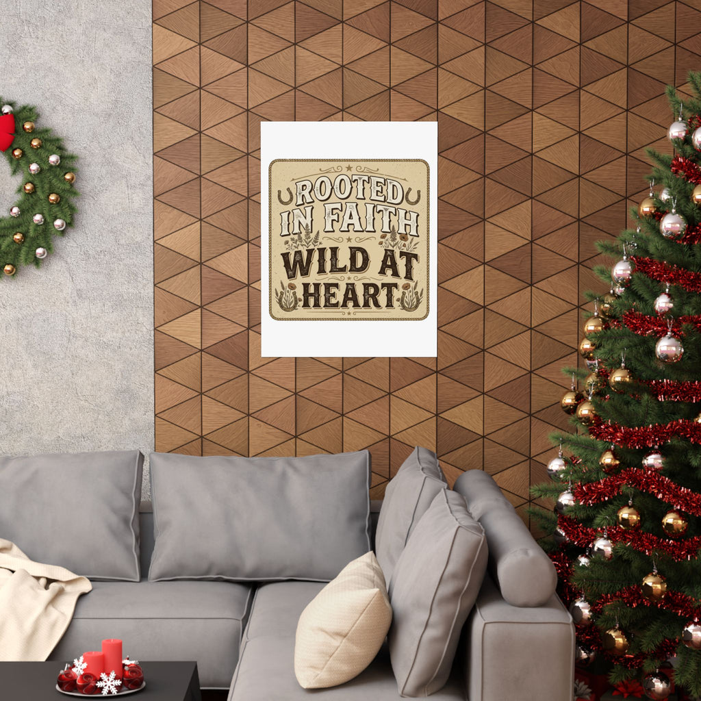 Rooted in Faith, Wild at Heart Matte Poster — Rustic Inspirational Wall Art