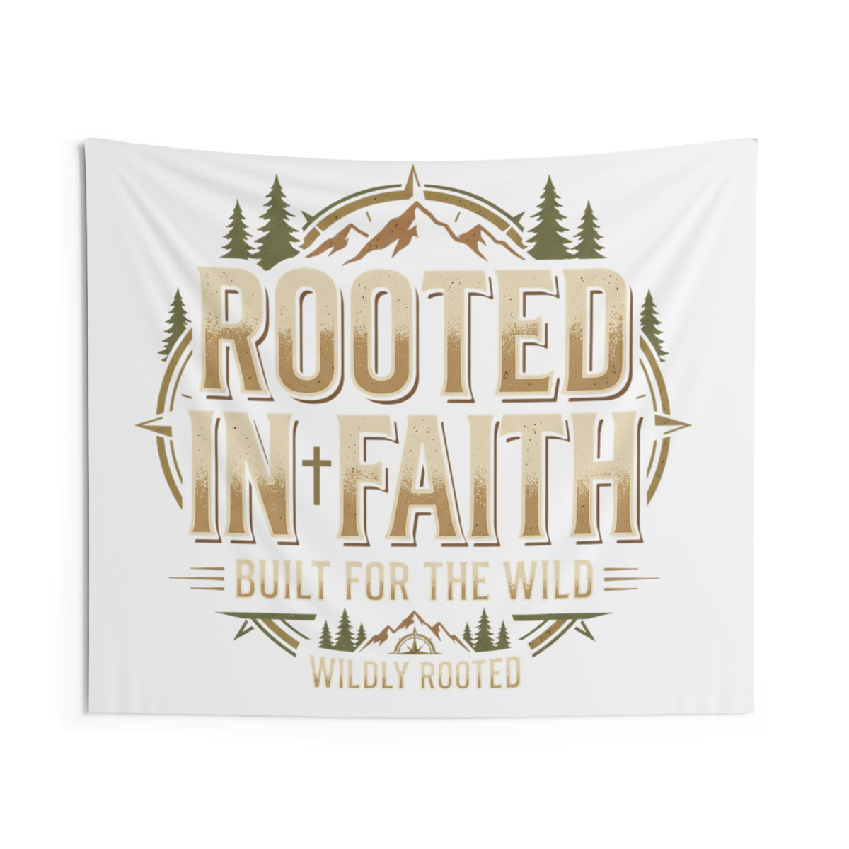 Rooted in Faith Wall Tapestry — Rustic Mountain Christian Home Decor