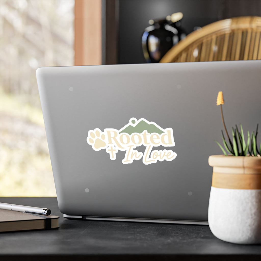 Rooted In Love Paw & Mountain Vinyl Sticker — Kiss-Cut Decal