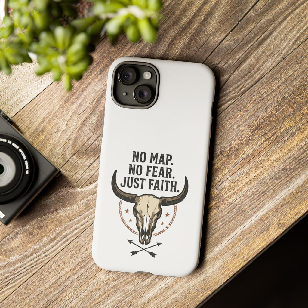 Phone Case — "No Map. No Fear. Just Faith." Skull Design