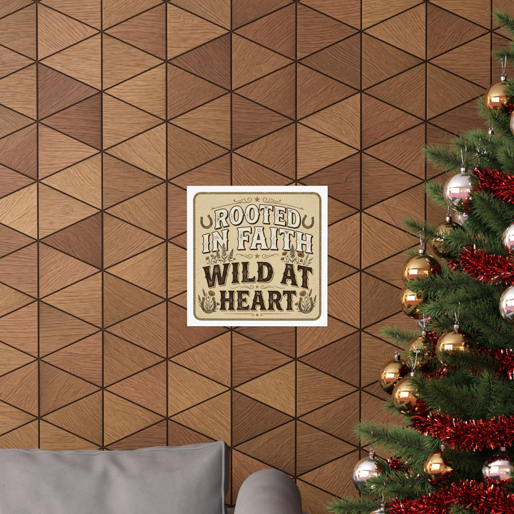 Rooted in Faith, Wild at Heart Matte Poster — Rustic Inspirational Wall Art