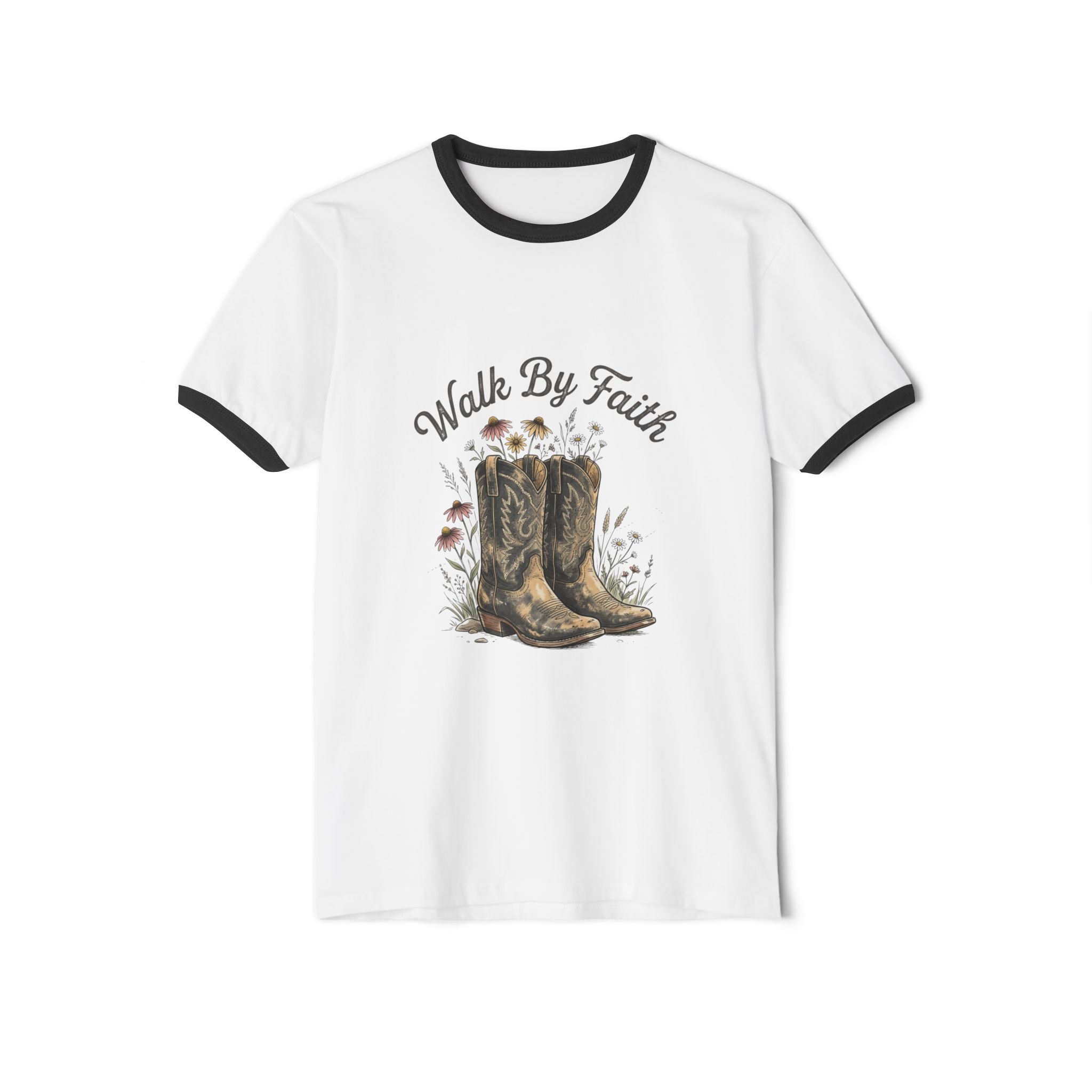 Walk By Faith Cowboy Boots Ringer T-Shirt