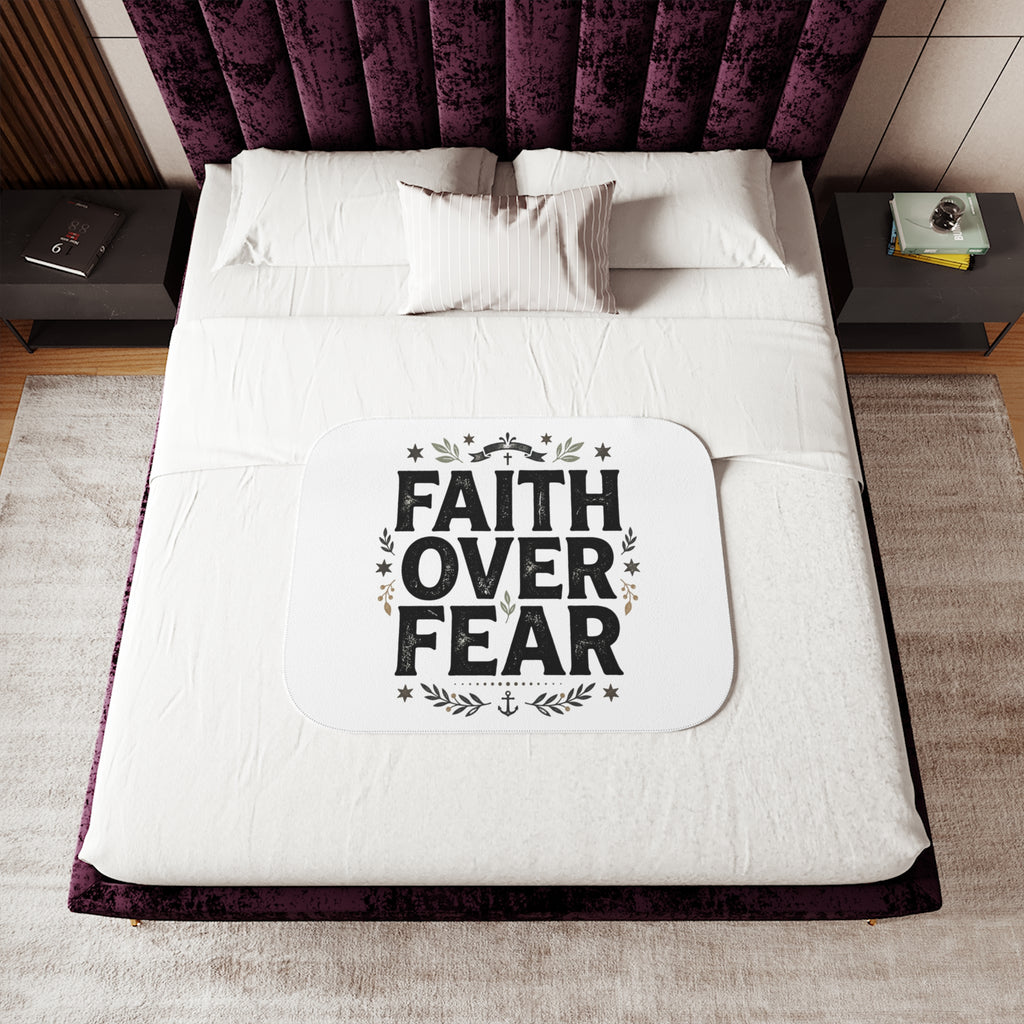Faith Over Fear Sherpa Blanket — Cozy Inspirational Throw for Christian Home & Gifts