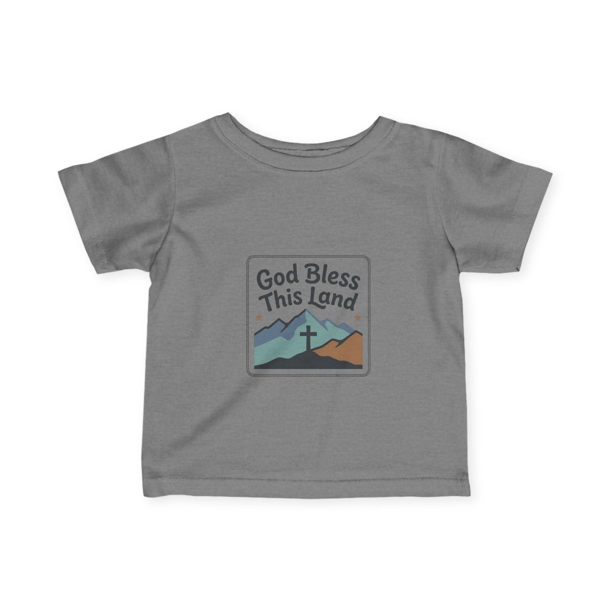 Infant Tee — "God Bless This Land" Mountain Cross Baby Shirt
