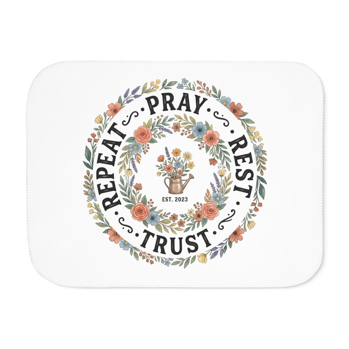 Sherpa Blanket — "Repeat • Pray • Rest • Trust" Floral Cozy Throw for Faith-Based Comfort, Gift for Women