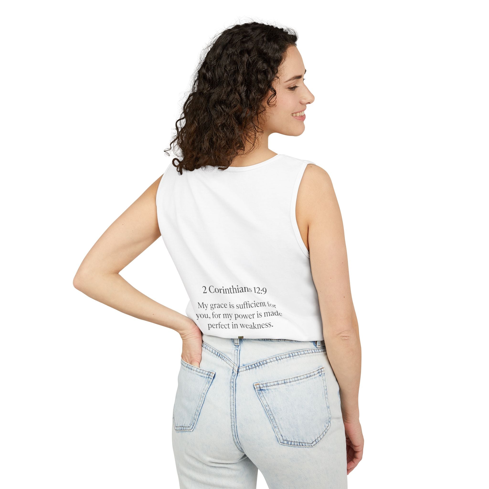 Faith Floral Tank — “God Meets Me in the Mess” Bible Verse Tank Top