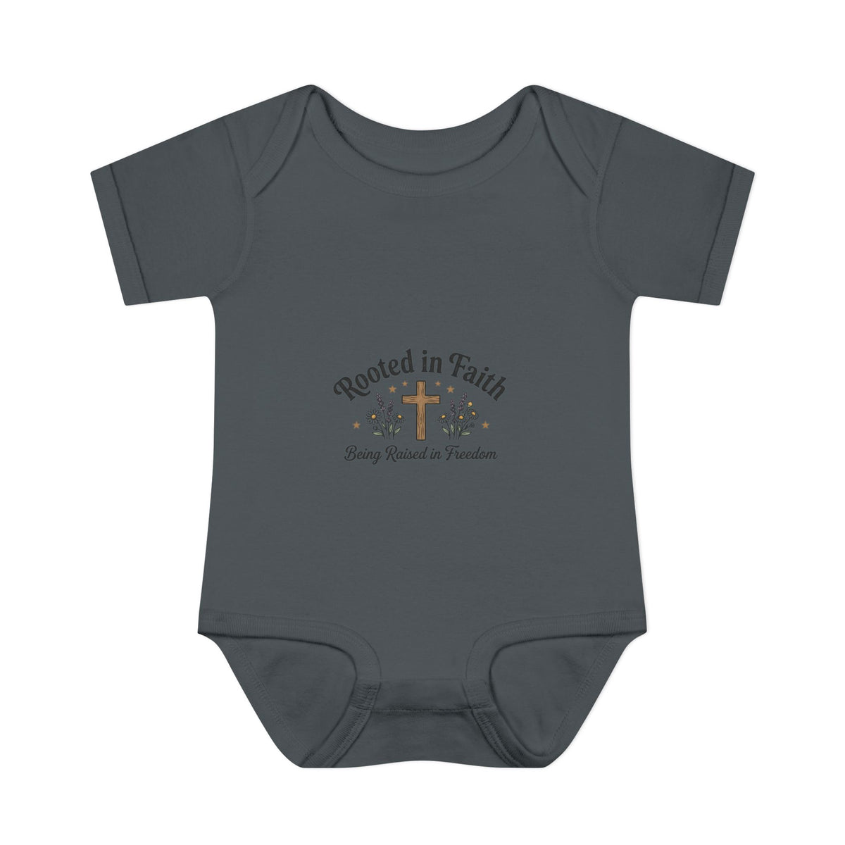 Infant Bodysuit - "Rooted in Faith" Cross Baby Onesie (Religious Newborn Gift)