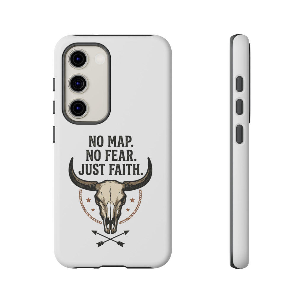Phone Case — "No Map. No Fear. Just Faith." Skull Design