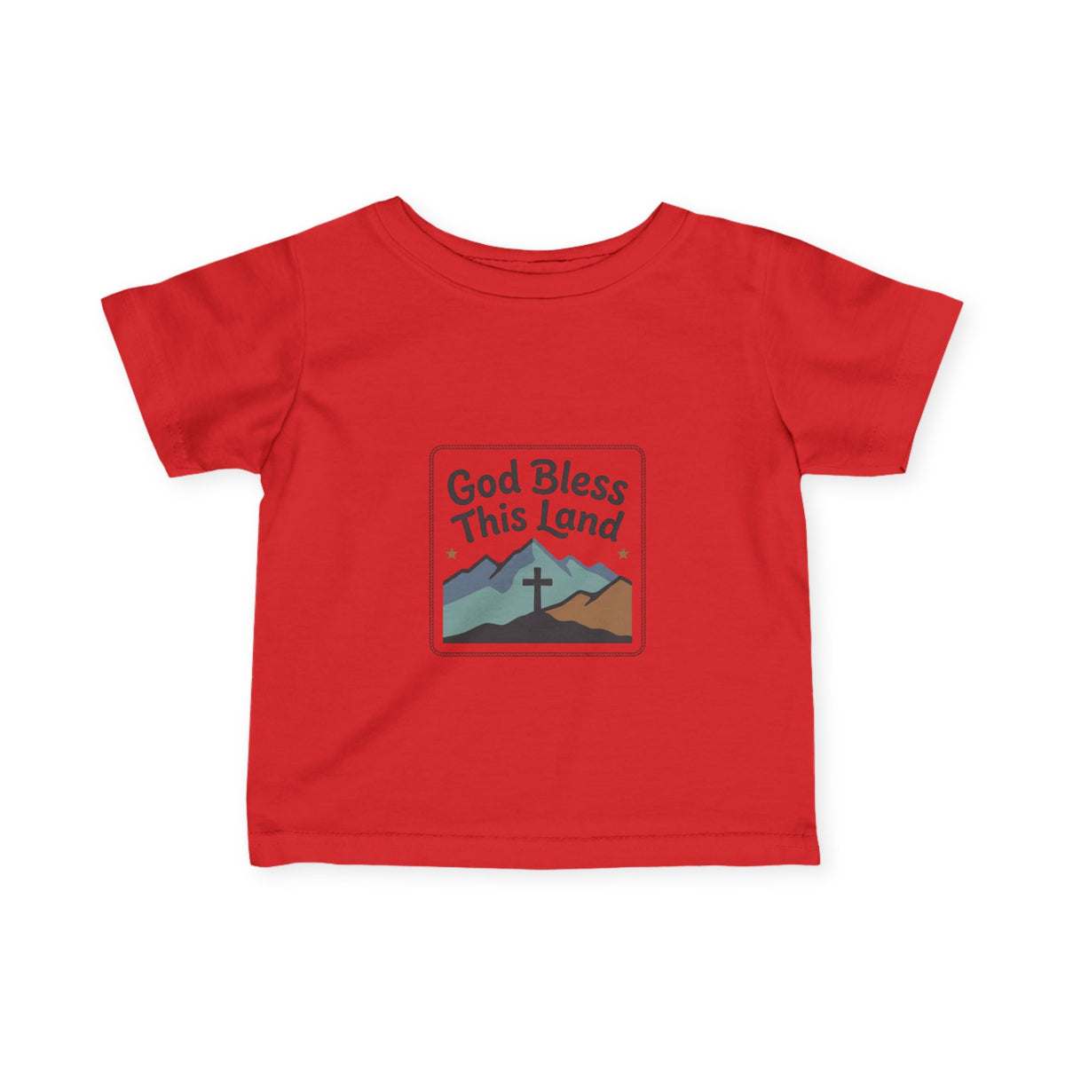 Infant Tee — "God Bless This Land" Mountain Cross Baby Shirt
