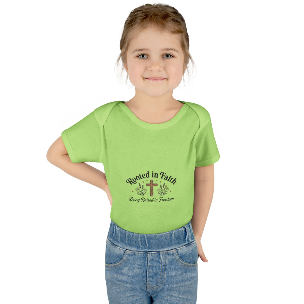 Infant Bodysuit - "Rooted in Faith" Cross Baby Onesie (Religious Newborn Gift)