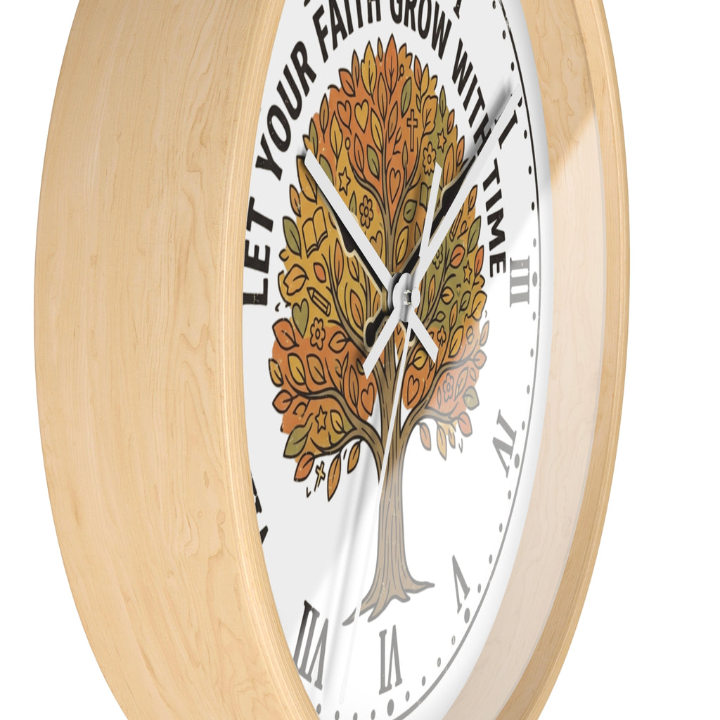 Fall Tree Wall Clock — "Let Your Faith Grow With Time" Inspirational Home Decor