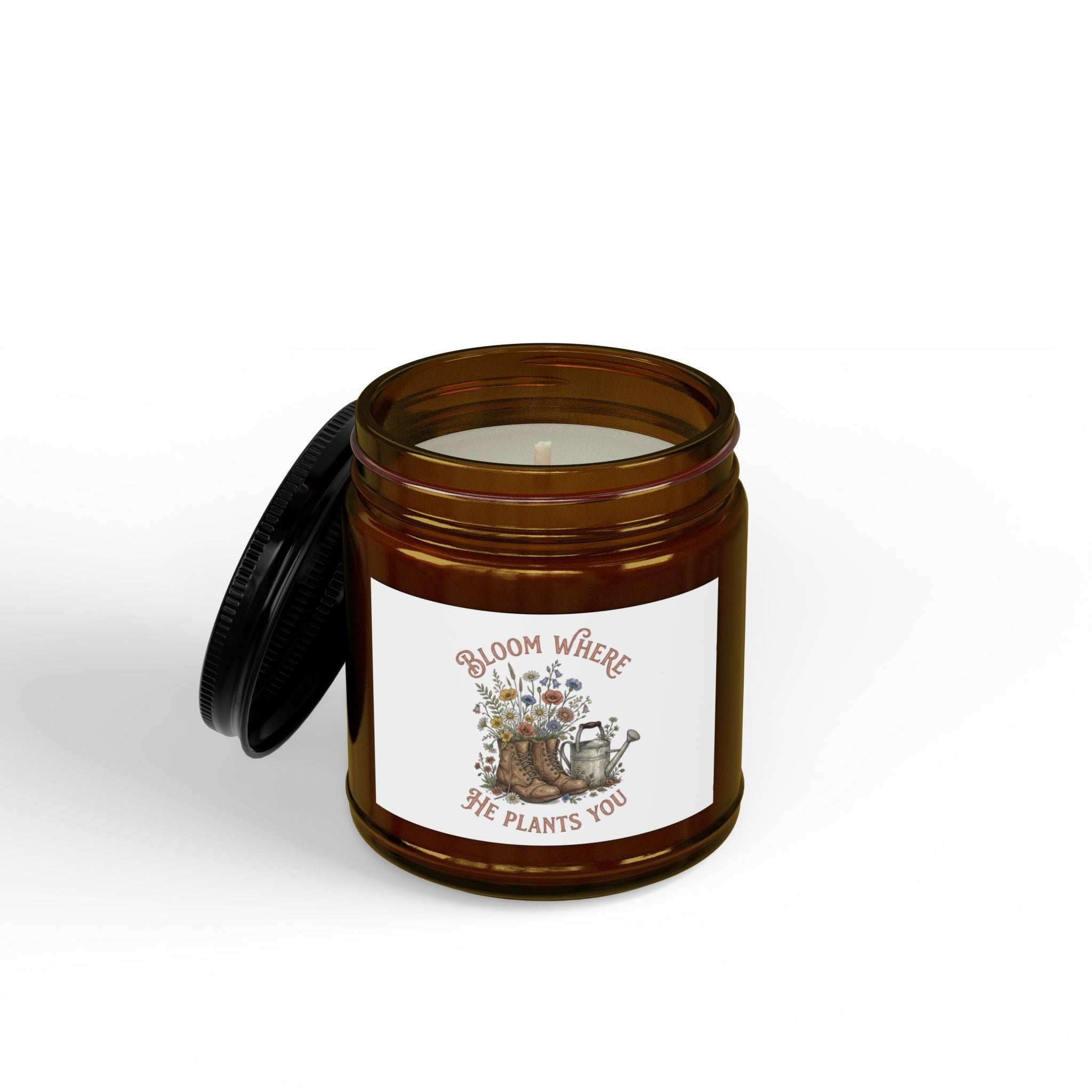 Soy Candle — "Bloom Where She Plants You" Amber Jar (4oz & 9oz)