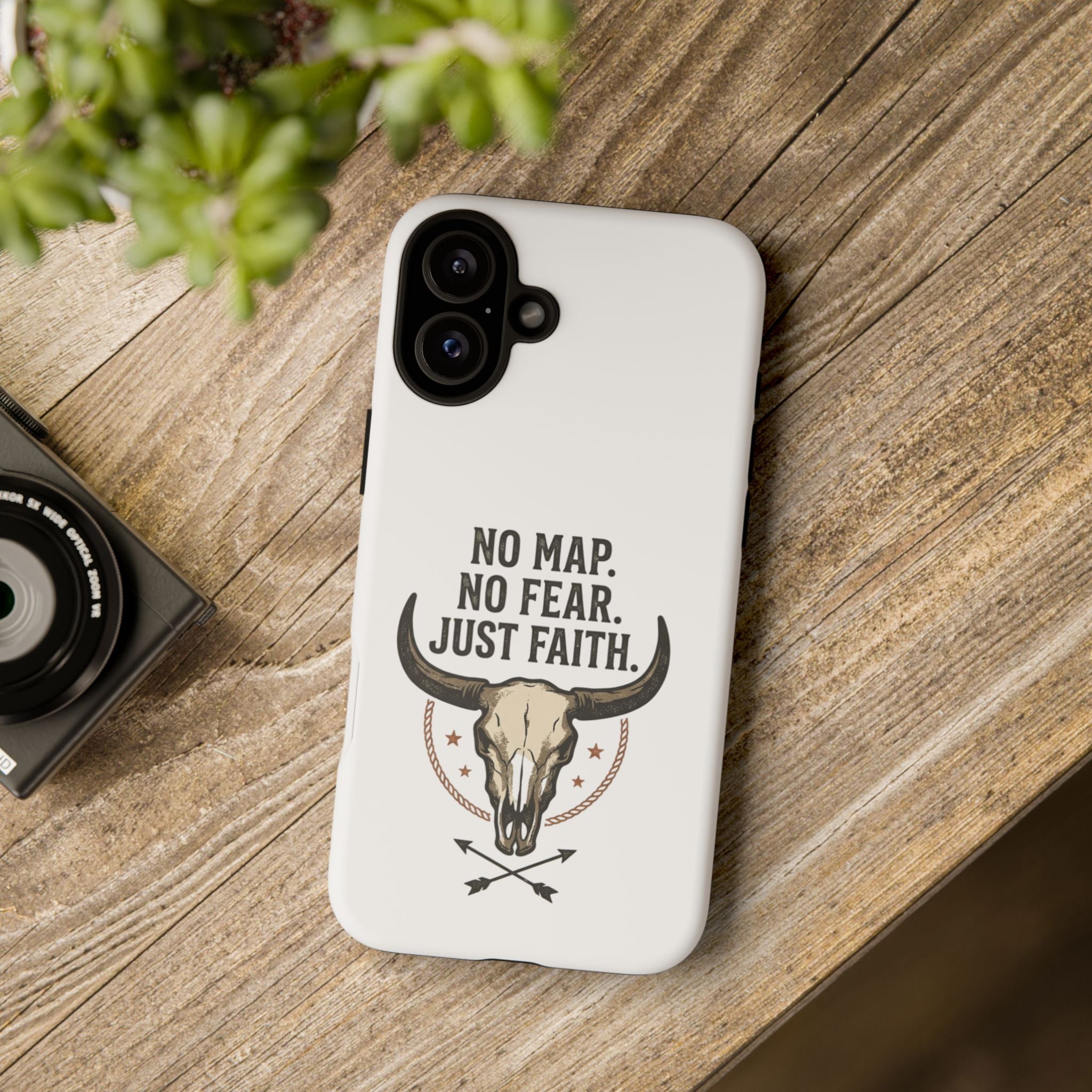 Phone Case — "No Map. No Fear. Just Faith." Skull Design