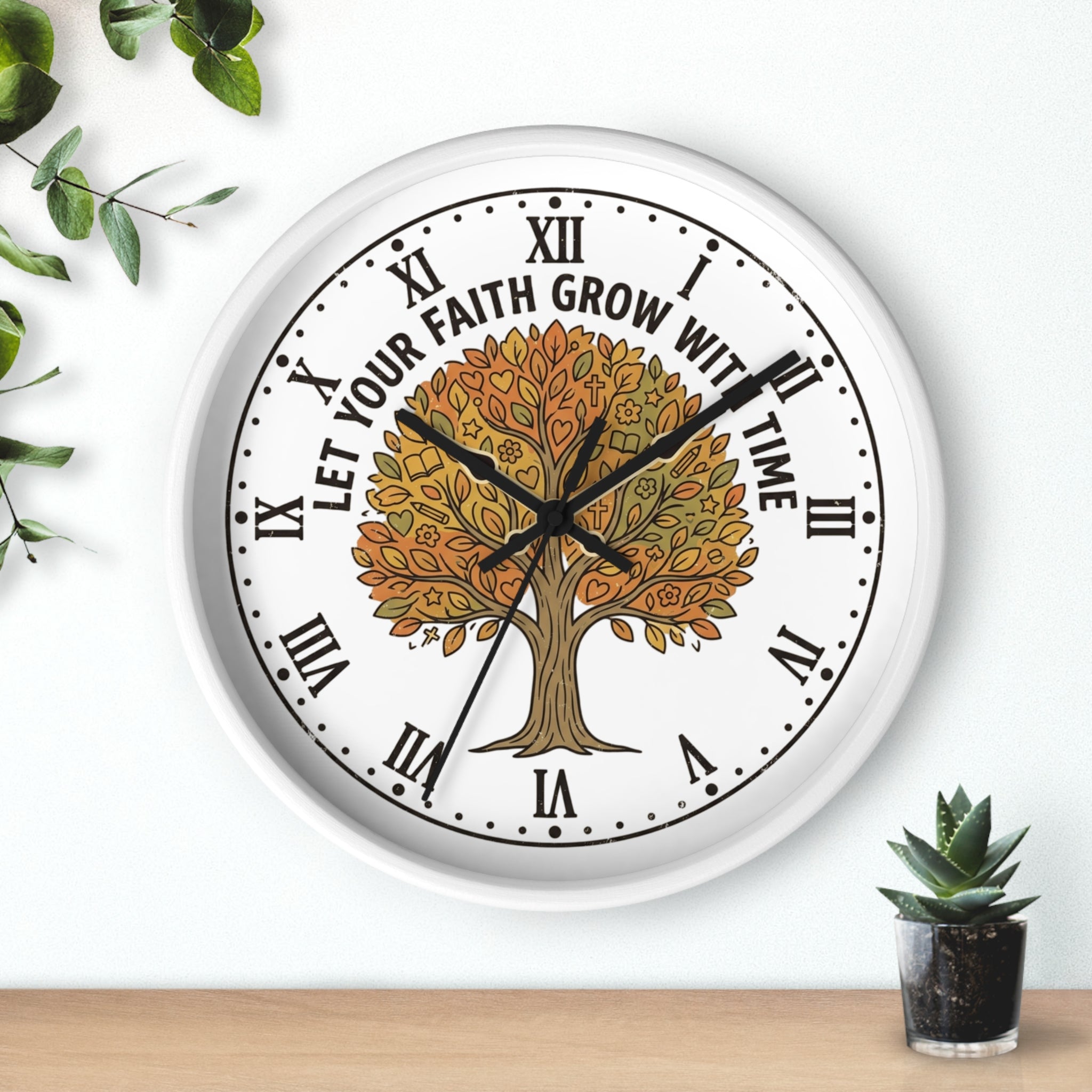 Fall Tree Wall Clock — "Let Your Faith Grow With Time" Inspirational Home Decor